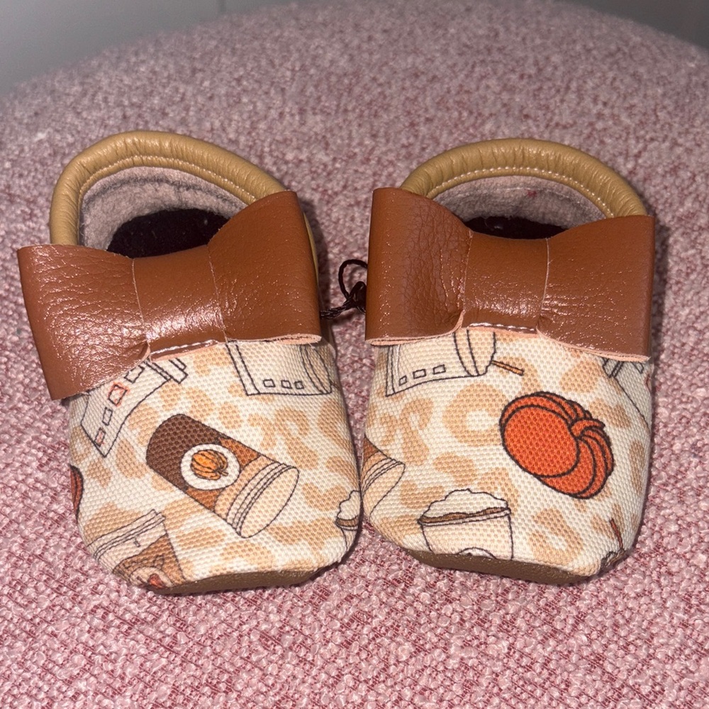Pumpkin Spice Moccasins with Bow for Kids